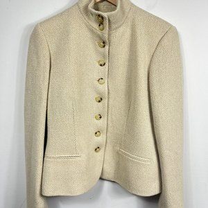 Ralph Lauren LRL Blazer Womens 6 Tan Tweed Wool Mock Neck Jacket Full Button